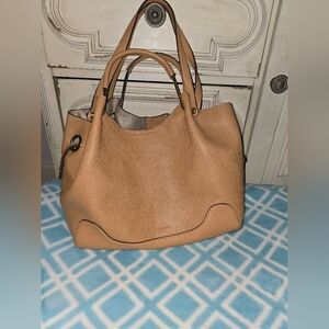 NWT Sondra Roberts Squared Vegan Leather Double Strap Camel Hobo